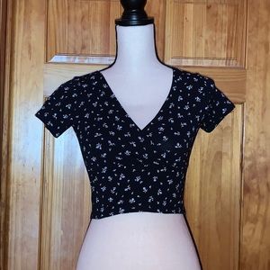 Brandy Melville Floral Print Cross Over Crop Top